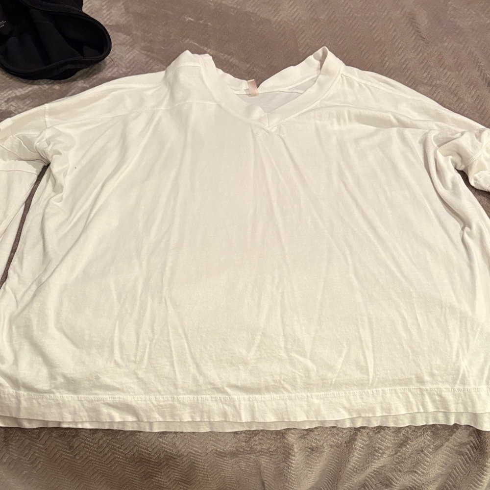 FP Movement by Free People Oversized White Long Sleeve V-Neck Tee